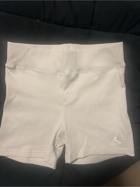 Jordan White Ribbed Bike Shorts with Jumpman